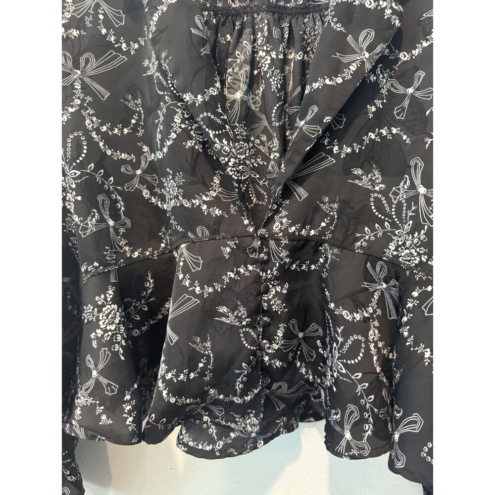 Intimately Free People Beauty sleep Black Floral Bow Print Pajama Top Large - Picture 6 of 10